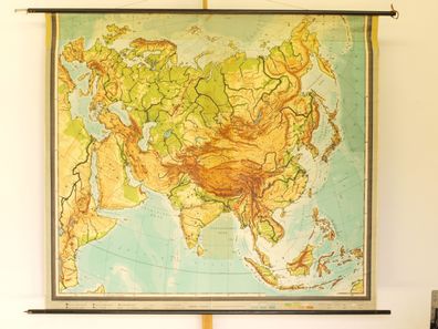 Asien Eurasien physisch 1953 Schulwandkarte Wandkarte 210x187cm