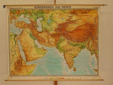 Vorderasien Kleinasien Türkei Arabien Indien 1972 Schulwandkarte Wandkarte 194x156cm