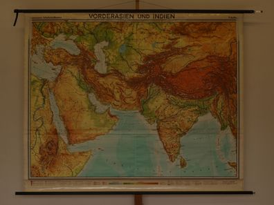 Vorderasien Kleinasien Türkei Arabien Indien 1969 Schulwandkarte Wandkarte 195x159cm