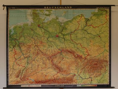 Deutschland physisch BRD+ DDR+ Osten 1967 Schulwandkarte Wandkarte 213x164cm
