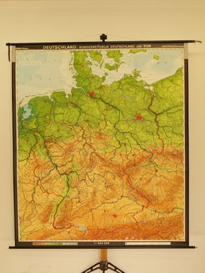 Deutschland Bundesrepublik BRD DDR physisch 1986 Schulwandkarte Wandkarte 189x220cm