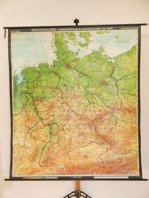 Deutschland Bundesrepublik BRD DDR physisch 1986 Schulwandkarte Wandkarte 189x218cm