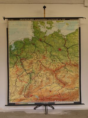 Deutschland Bundesrepublik BRD DDR physisch 1979 Schulwandkarte Wandkarte 189x218cm