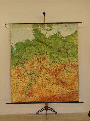 Deutschland Bundesrepublik BRD DDR physisch 1979 Schulwandkarte Wandkarte 181x205cm