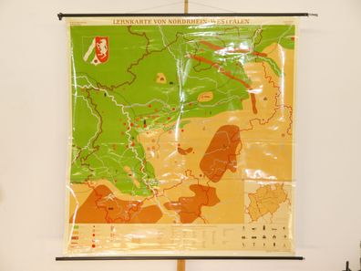 Nordrhein-Westfalen Lernkarte 1964 Schulwandkarte Wandkarte 190x197cm