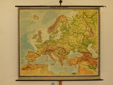 Europakarte physisch Bodenverhältnisse 1955 Schulwandkarte Wandkarte 205x179cm