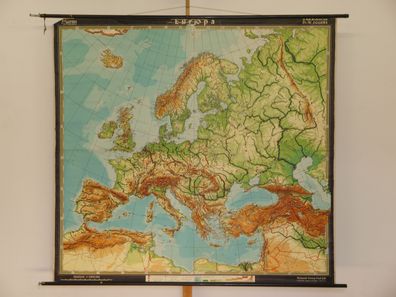 Europakarte physisch Karpaten Mittelmeer 1960 Schulwandkarte Wandkarte 209x196cm