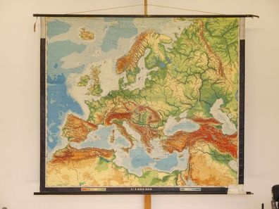Europakarte physisch Alpen Mittelmeer 1970 Schulwandkarte Wandkarte 208x178cm