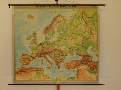 Europakarte physisch Bodenverhältnisse 1959 Schulwandkarte Wandkarte 196x178cm