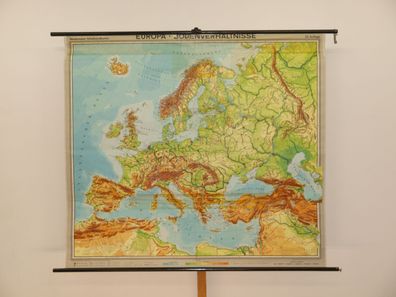 Europakarte physisch Bodenverhältnisse 1962 Schulwandkarte Wandkarte 196x176cm