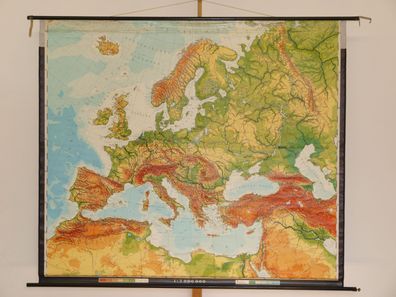 Europakarte physisch Alpen Mittelmeer 1975 Schulwandkarte Wandkarte 204x178cm