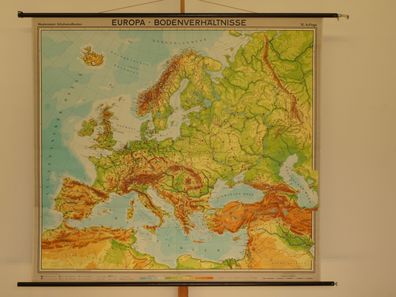 Europakarte physisch Bodenverhältnisse 1971 Schulwandkarte Wandkarte 197x180cm