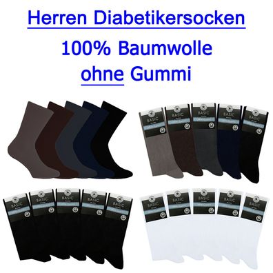 Herren Socken 100% Baumwolle ohne Gummi Diabetiker Freizeit Größe 39-42 43-46 47-50