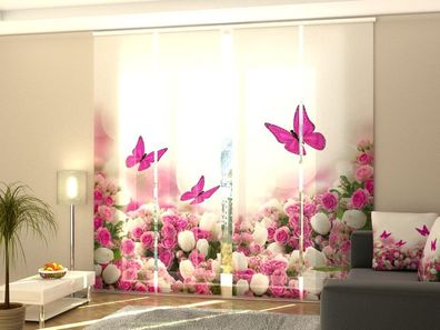Foto-Schiebegardine Rosen und Tulpen, Flächenvorhang mit Motiv, Digitaldruck, auf Maß