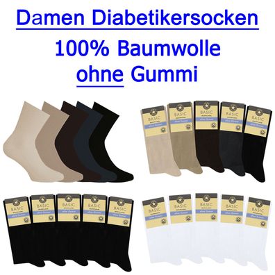 Socken Damen Diabetiker 100% Baumwolle ohne Gummi Freizeit Größe 35-38 39-42