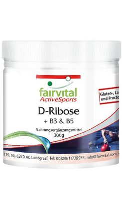 D-Ribose 300 mg Pulver Vitamin B3 + B5 neue Energie, Leistung, Kraft, ATP - fairvital
