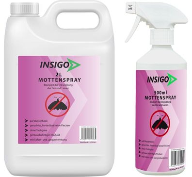 INSIGO 2L + 500ml Mottenspray Mottenschutz gegen Kleidermotten Lebensmittelmotten