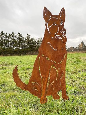 Schäferhund sitzend 80x46cm Gartenstecker Edelrost Rost Metall Rostfigur Hund