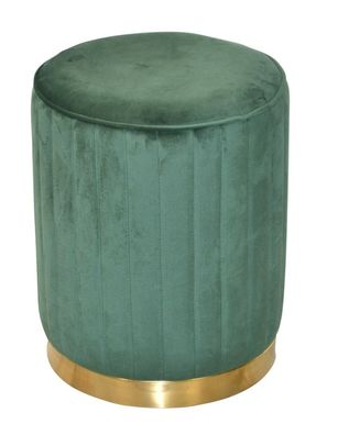 moderner Sitzhocker Samtbezug grün/ goldfarben Sitzpouf rund Hocker Pouf design
