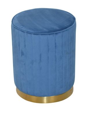 moderner Sitzhocker Samtbezug blau/ goldfarben Sitzpouf rund Hocker Pouf design