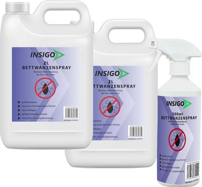 INSIGO 2x2L + 500ml Bettwanzenspray Bettwanzenmittel Bettwanzenschutz gegen Wanzen