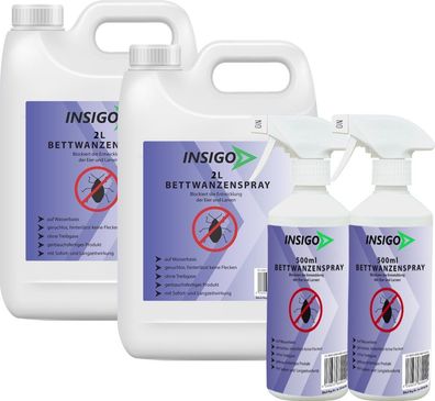 INSIGO 2x2L + 2x500ml Bettwanzenspray Bettwanzenmittel Bettwanzenschutz gegen Wanzen