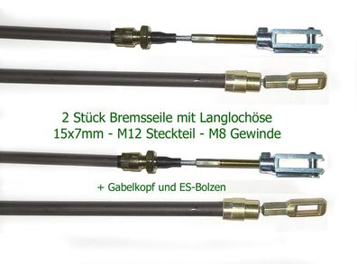 2x Bremsseile mit Öse für Peitz 800mm HL, mit Gabelkopf - Bowdenzug (80000set)