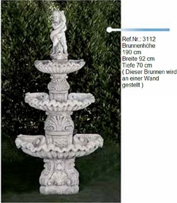 Brunnen aus Weißstein mit 3 Schalen und einer Knabenfigur ( Ref. Nr. 3112 )