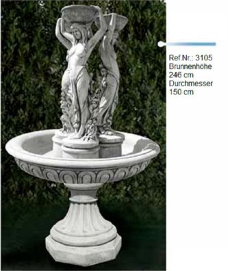 Brunnen aus Weißstein mit einer Schale und drei Frauenfiguren ( Ref. Nr. 3105 )