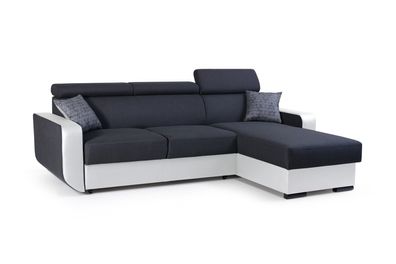 Ecksofa Sofa L-Form Couch Mit Schlaffunktion Universelle PEDRO - Schwarz + Weiß
