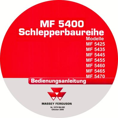 Ungebrauchte Betriebsanleitung Massey Ferguson Schlepperbaureihe MF 5400