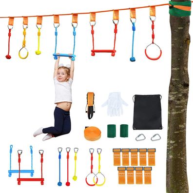 13M Kinder Slackline hängende Hindernisse Ninja-Hindernis-Set 100kg Tragkraft Outdoor