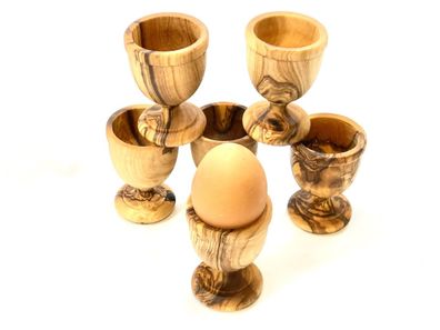 6er Set Eierbecher klassik aus Olivenholz
