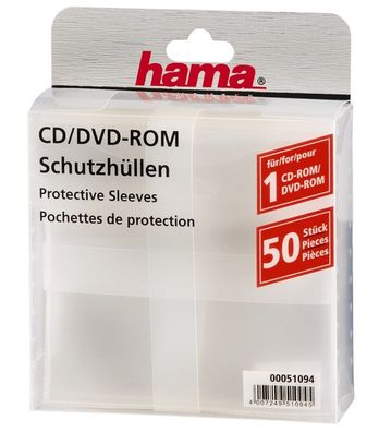 Hama 50x PP Kunststoff SchutzHüllen CDHüllen Sleeves CD DVD BluRay CDTasche