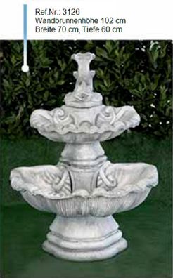 Brunnen aus Weißstein mit 2 Schalen und ein Fisch als Wasserauslauf - 3126