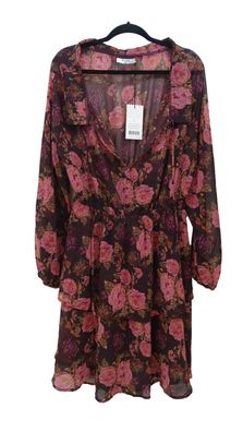 NA-KD High Frill Neck Dress Damen Kleid mit Blumen Muster Gr. L