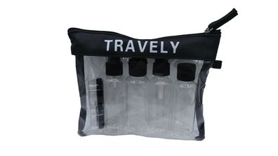 Travely Kulturbeutel transparent 1 Liter - mit Reiseflaschen zum Befüllen