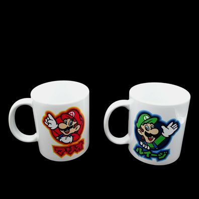 Super Mario Kanji Tasse | Nintendo Tasse Japanisch | 2er Set Mario & Luigi