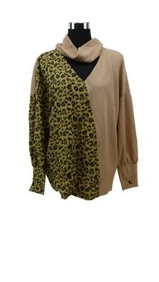 Shein T-Shirt mit Ausschnitt, Farbblock und Leopard Muster Gr. M
