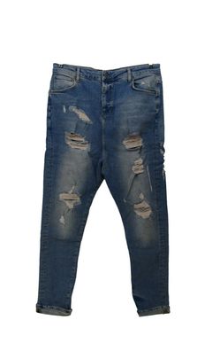 Schmale Stretch-Jeans mit großen Rissen in hellblauer Vintage-Waschung W34/ L34