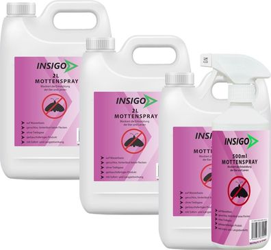 INSIGO 3x2L + 500ml Mottenspray Mottenschutz gegen Kleidermotten Lebensmittelmotten