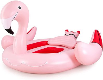 Aufblasbare Flamingo Schwimminsel für 4-6 Personen, Riesen Badeinsel mit Schwimmring