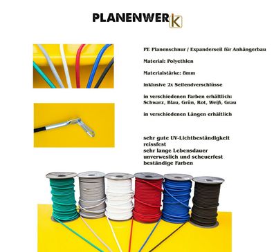 PE Expanderseil Gummischnur Planenseil mit Seilendverschluss d=8mm div. Farben
