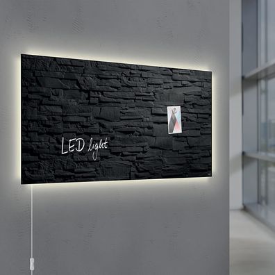 Sigel Glas Magnetboard LED Beleuchtung 91x46 cm Schiefer Stone Magnet Tafel