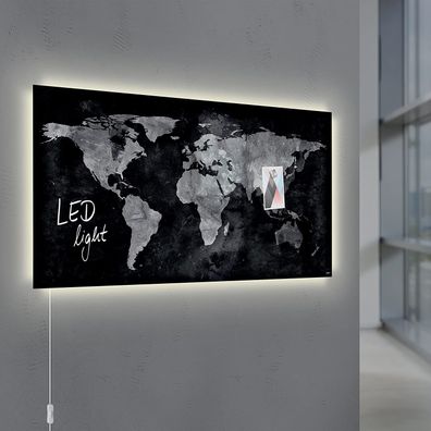 Sigel Glas Magnetboard LED Beleuchtung 91x46 cm Weltkarte Wand Magnet Tafel