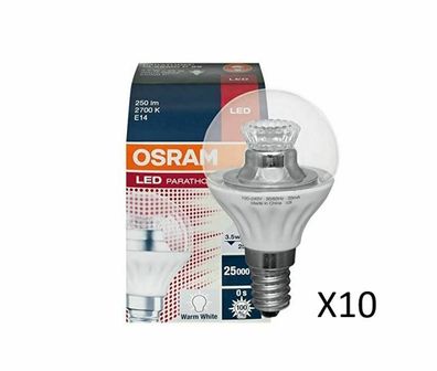 10 Stück OSRAM LED Tropfenlampen 3,5W(25W) 827 250lm Klar E14 25000 St. EEK = A+