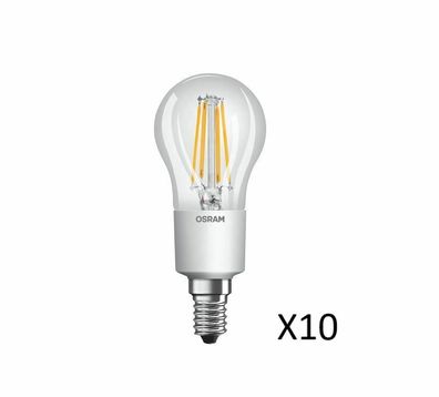 10 Stück OSRAM LED Tropfenlampen 4,5W 827 470lm Klar Fil Dim E14 15000 St A + +
