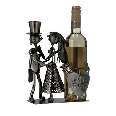Weinflaschenhalter aus Metall - Motiv: Brautpaar - Deko Flaschen Halter Wein Ständer