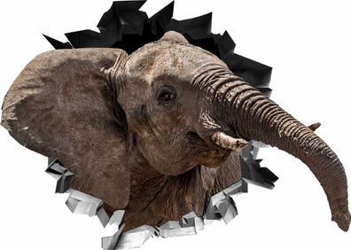 BLACK LABEL GRAFX Wandtattoo Aufkleber WallArtML 049 Mauerloch Elefant 3D