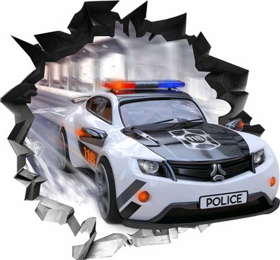 BLACK LABEL GRAFX Wandtattoo Aufkleber WallArtML 209 Mauerloch Polizeiauto 3D